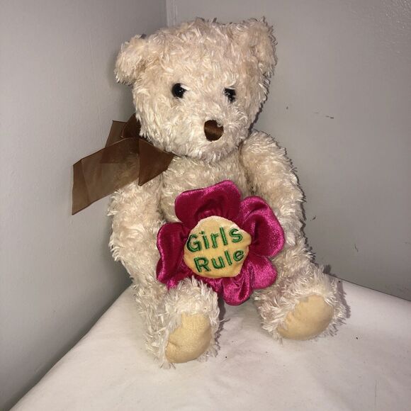 Dan Dee Collectors Choice Teddy Bear Plush 13"Stuffed Animal Girls Rule Flower - Picture 1 of 10
